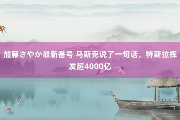 加藤さやか最新番号 马斯克说了一句话，特斯拉挥发超4000亿